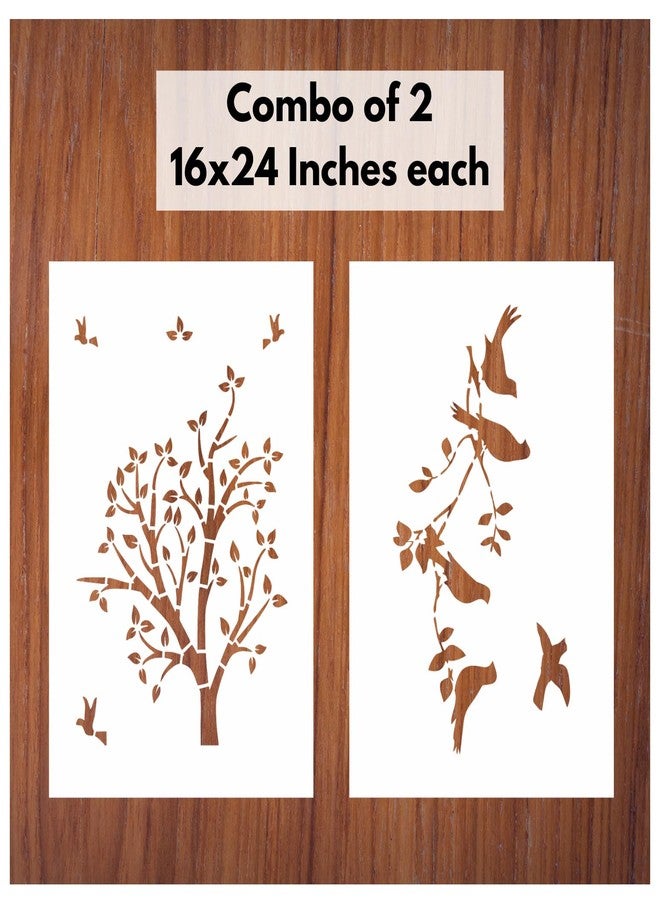 StenCart Combo of 2 Tree with Birds and Birds on Branches Stencil for Wall Painting Home DIY Reusable Wall Stencil Design for Wall Decoration (16x24 inch) -Pack of 2 - Image 1